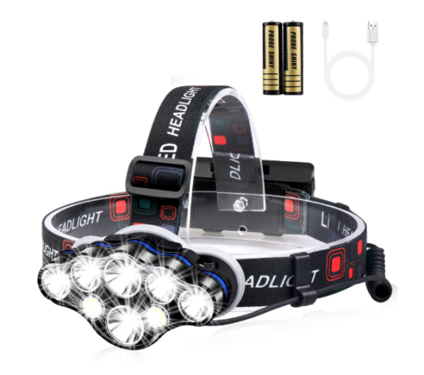 Lanterna de cap 8 LED-uri rezistenta la umezeala, incarcare USB