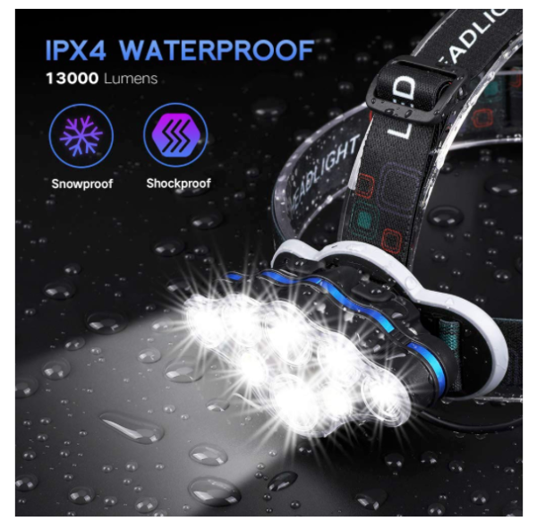 Lanterna de cap 8 LED-uri rezistenta la umezeala, incarcare USB