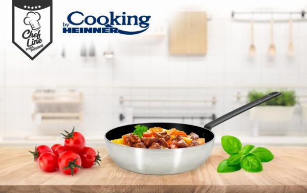Tigaie profesionala wok Cooking by HEINNER Chef Line, 26 x 7 cm, aluminiu, argintiu