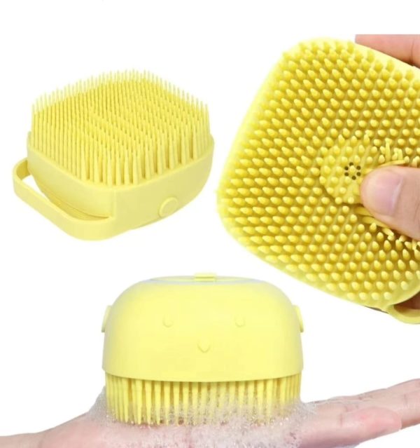 Burete de baie din silicon Mini Soft Brush, cu rezervor pentru gel de dus / sampon