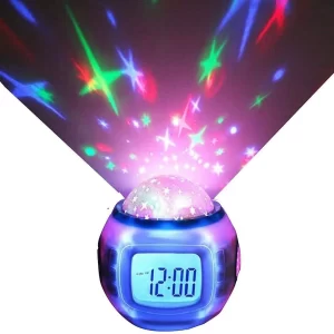 Ceas cu alarmă digitală LED cu proiector de stele, cronometru calendar muzical