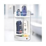 Raft pentru baie, Ramdeco, cu 2 rafturi si sertar, 29 x 18 x 41 cm, plastic, Alb