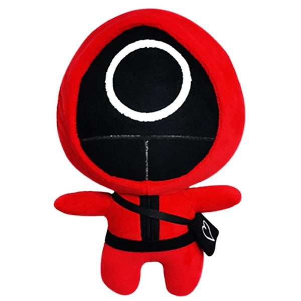 Set 2 Figurine de Plus Squid Game 13 cm si 23cm, personaj Jocul Calamarului, rosu & negru