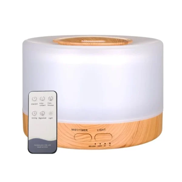 Difuzor de Arome cu Iluminare LED 7 Culori Tip Lampa Veghe 500 ml + Set 12 uleiuri aromaterapie, 12 x 10 ml