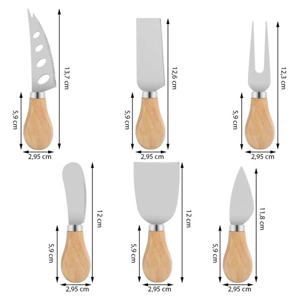 Set 6 cutite cu maner de lemn pentru branzeturi