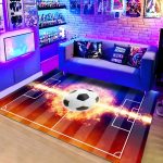 Covor Copii Fotbal, Rosu/Galben/Albastru, Antiderapant 80x150 cm 1 Covor Copii Fotbal, Rosu/Galben/Albastru, Antiderapant 80x150 cm