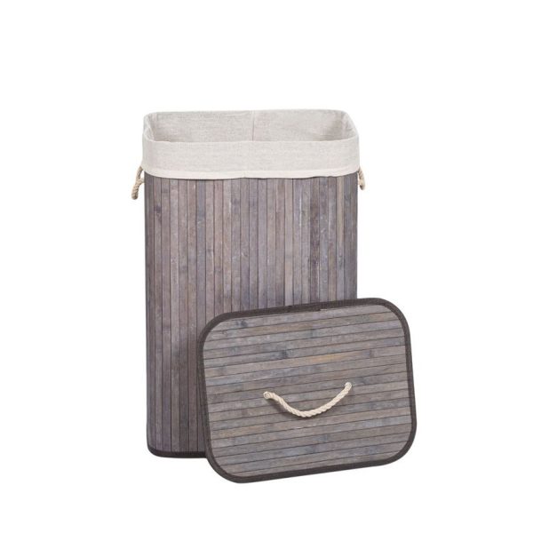 Cos de rufe din bambus, gri, 72 L
