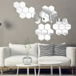 Set 12 stickere auto-adezive, oglinda decorativa forma hexagon, diametru 12.6 cm