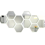 Set 12 stickere auto-adezive, oglinda decorativa forma hexagon, diametru 12.6 cm