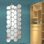 Set 12 stickere auto-adezive, oglinda decorativa forma hexagon, diametru 12.6 cm