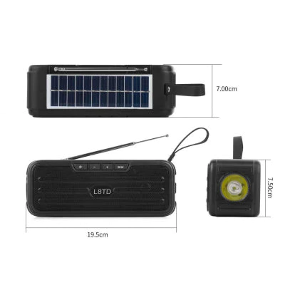  Boxa Portabila, Radio L8TD Neagra Bluetooth, USB+Lanterna cu incarcare solara