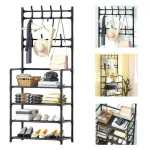 Cuier haine cu suport pantofi, 4 rafturi, plastic