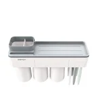 Suport 3 pahare magnetice si dispenser pasta de dinti cu 6 periute
