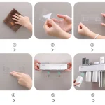 Suport 3 pahare magnetice si dispenser pasta de dinti cu 6 periute