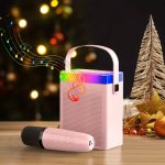 Boxa de karaoke cu microfon wireless, difuzor portabil cu lumina RGB LED