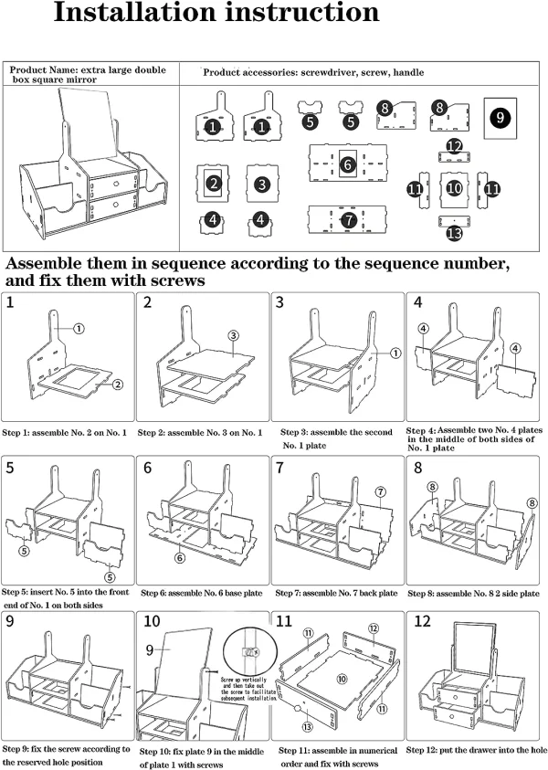 Organizator Alb de machiaj cu sertar si oglinda din PVC