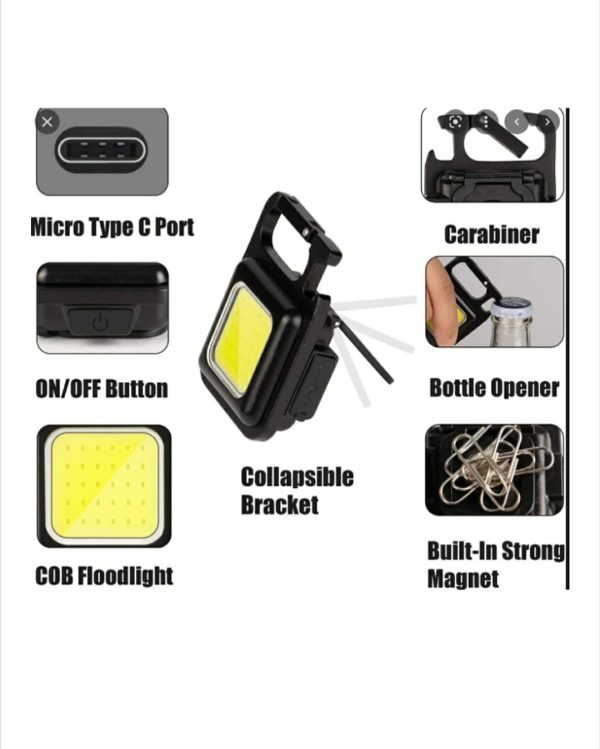 Set 1+1 Breloc mini proiector, desfacator de sticle, prindere carabina, magnetica, acumulator, 800lm, negru