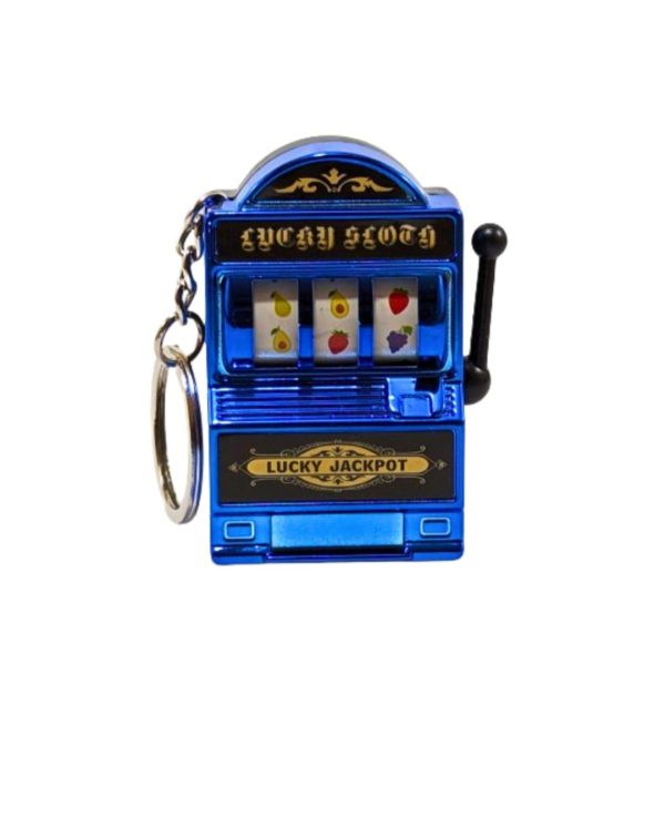 Breloc slot machine, interactiv, maneta functionala, Albastru 6 cm x 4 cm,