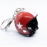 Breloc chei Lerods model casca moto cu carabina si inel, culoare rosu