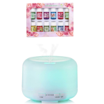 Difuzor Aromaterapie si Umidificator cu ultrasunete, 300ml, LED 7 culori + Set 12 x 3ml uleiuri esentiale