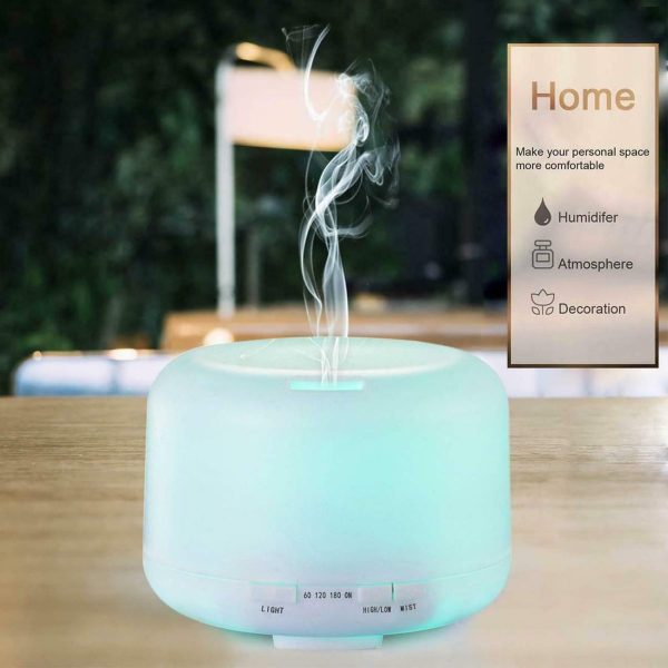 Difuzor Aromaterapie si Umidificator cu ultrasunete, 300ml, LED 7 culori + Set 12 x 3ml uleiuri esentiale