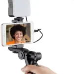 Kit de vlogging, cu microfon si trepied, cu suport de telefon reglabil, lumina LED, Negru