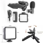 Kit de vlogging, cu microfon si trepied, cu suport de telefon reglabil, lumina LED, Negru