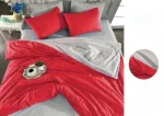 Lenjerie de pat combinata, 2 persoane, bumbac, 4 piese  Rosu/ Gri
