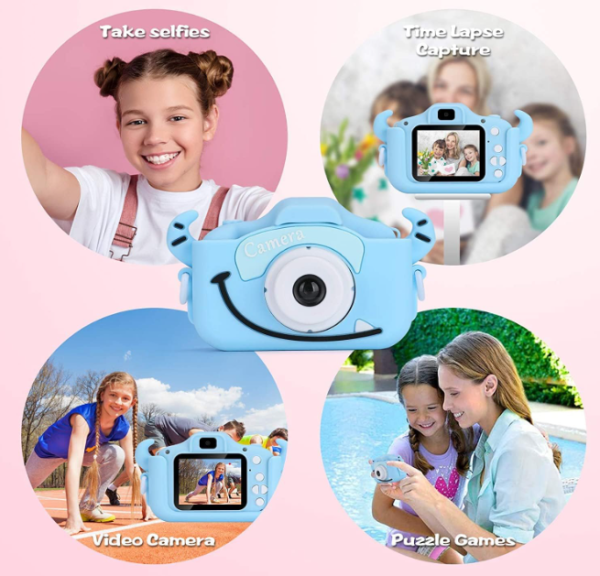 cam6 Camera foto digitala pentru copii, functie foto/video, 12MP, 5 Jocuri Incluse, Slot Card MicroSD Max. 32GB Roz