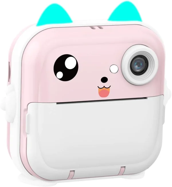 D1 Aparat foto digital cu imprimare termica pentru copii, focalizare automata, display color de 2,4 inch 1080P Full HD, ALBASTRU