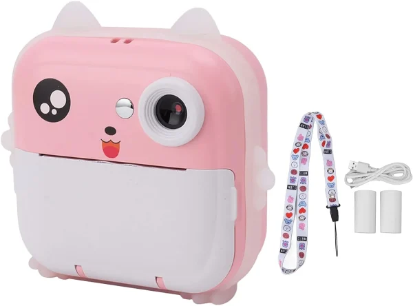 D2 Aparat foto digital cu imprimare termica pentru copii, focalizare automata, display color de 2,4 inch 1080P Full HD, ALBASTRU