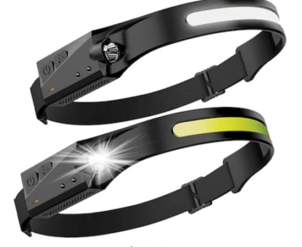Set 2 Lanterne de cap cu Acumulator, Frontala, Unghi larg de iluminare, Led Puternic si Senzor Miscare, Waterproof
