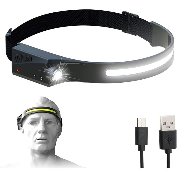 Set 2 Lanterne de cap cu Acumulator, Frontala, Unghi larg de iluminare, Led Puternic si Senzor Miscare, Waterproof