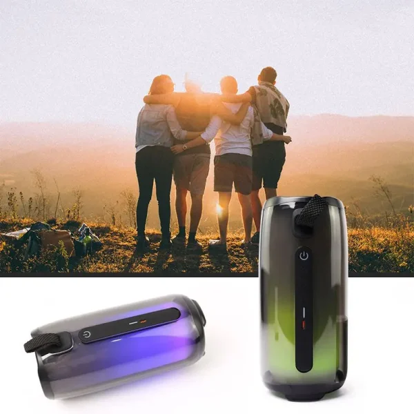 boxad Boxa portabila Wireless Bluetooth, rezistenta la apa IPX7, Subwoofer, sunet Stereo cu lumini LED, alb