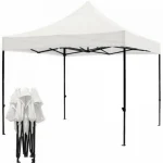 Cort Pavilion 3x3m ALB Pliabil Cadru Metal pentru Curte, Gradina, Evenimente