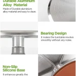 Platou cu picior rotativ pentru decorat tort, aluminium, diametru 30 cm si picior antiaderent 4 Platou cu picior rotativ pentru decorat tort, aluminium, diametru 30 cm si picior antiaderent