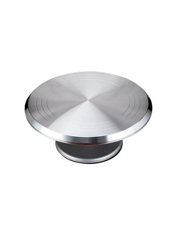 platou cu picior Platou cu picior rotativ pentru decorat tort, aluminium, diametru 30 cm si picior antiaderent