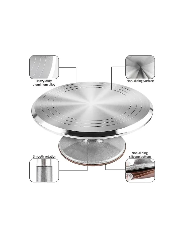 platouuuo Platou cu picior rotativ pentru decorat tort, aluminium, diametru 30 cm si picior antiaderent