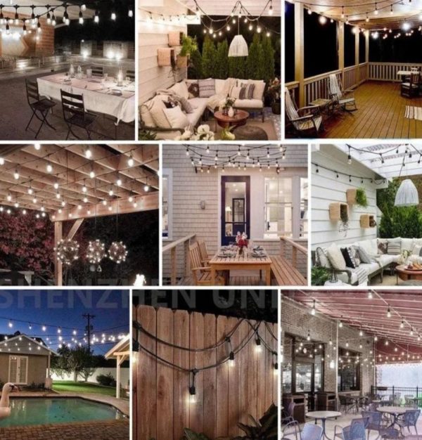 Ghirlanda Luminoasa, Felinar, 10M cu 10 Becuri, Interconectabile, Cablu Negru, Lumina Calda