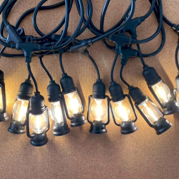 Ghirlanda Luminoasa, Felinar, 10M cu 10 Becuri, Interconectabile, Cablu Negru, Lumina Calda