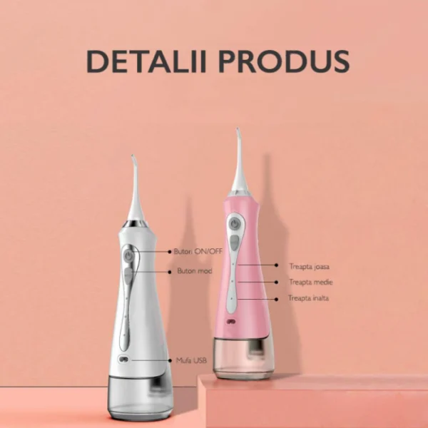 Irigator bucal cu 3 moduri de lucru, 1800 mAh, capacitate 230 ml